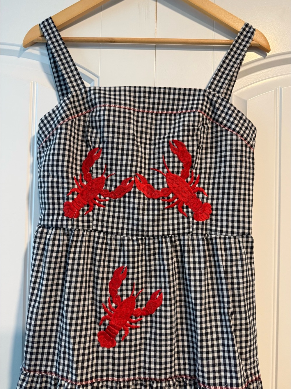 Gingham Maxi Dress with Red Lobster Appliqués - Picture 3 of 6